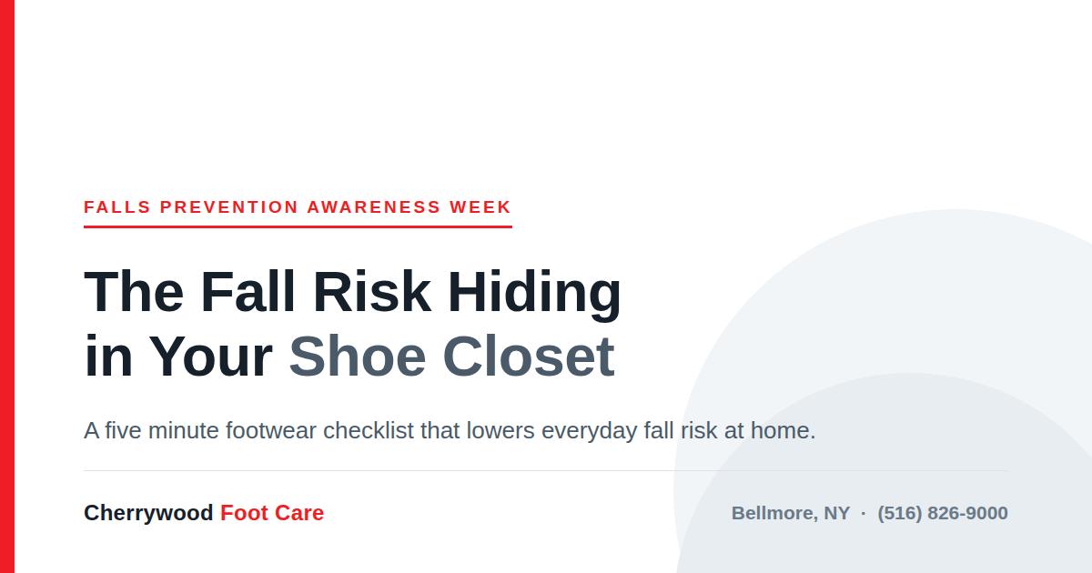 Footwear checklist graphic for Falls Prevention Awareness Week from Cherrywood Foot Care in Bellmore, NY